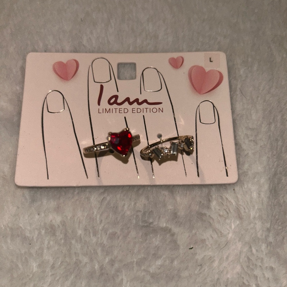 Gold and Red Heart Ring Set size M